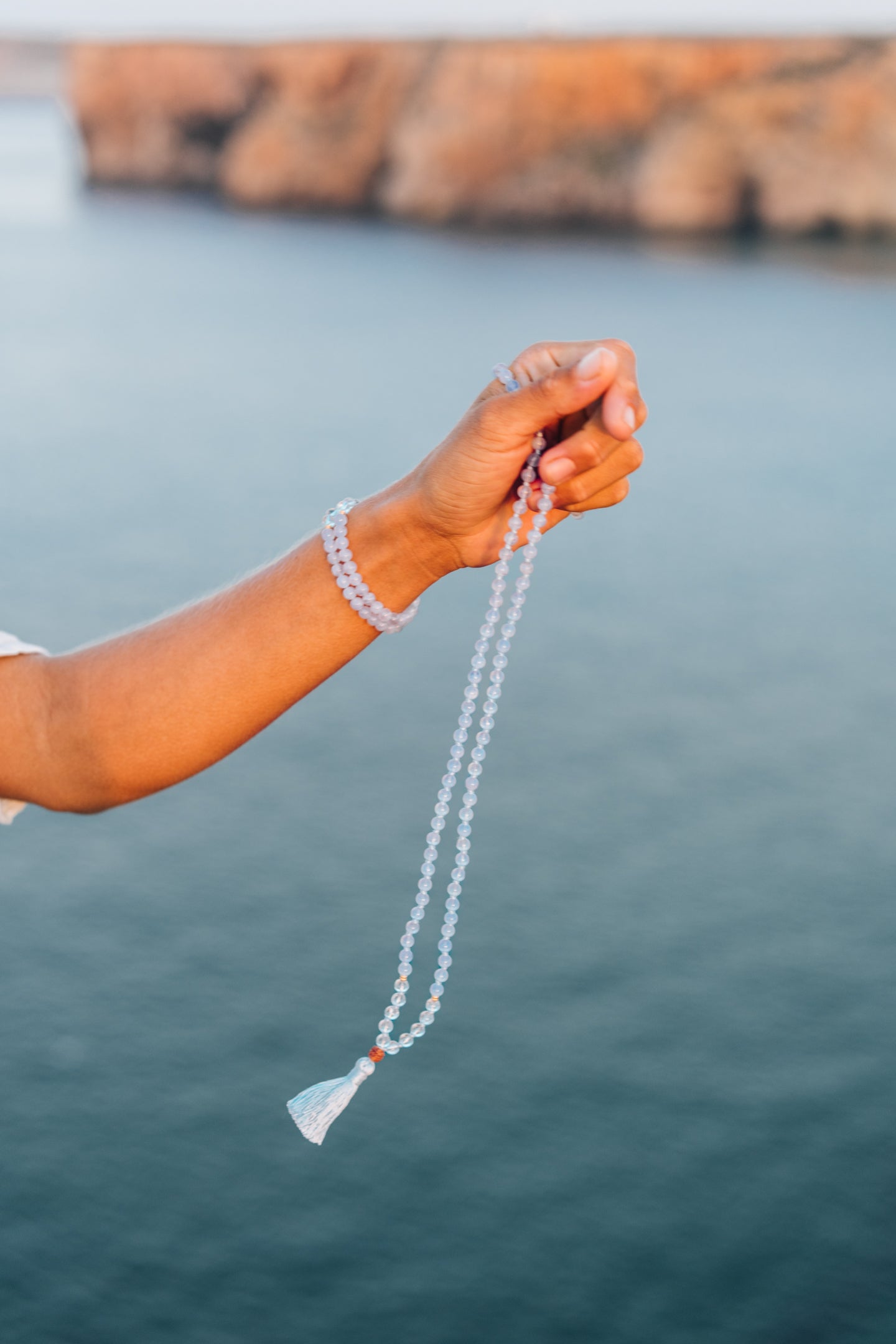 Mala Kette Blau Achat Meer Sommer Yogaschmuck